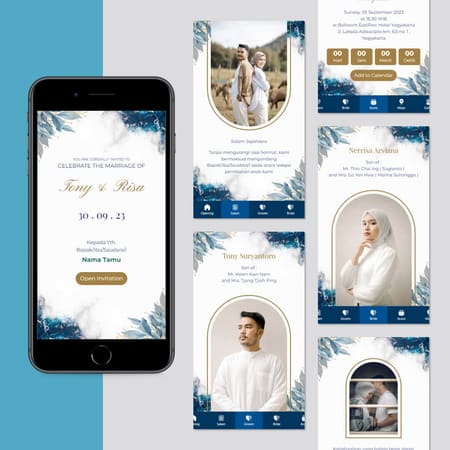 Preview template undangan Blue Floral