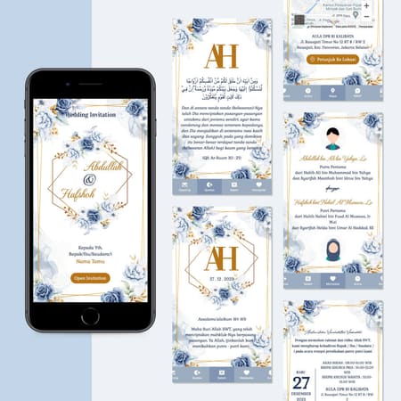 Preview template undangan Blue Watercolor